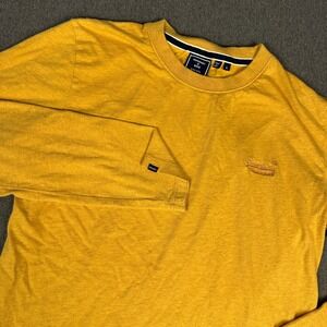 Superdry Mens L Long Sleeve T-Shirt Mustard Yellow Organic Cotton Vintage Logo